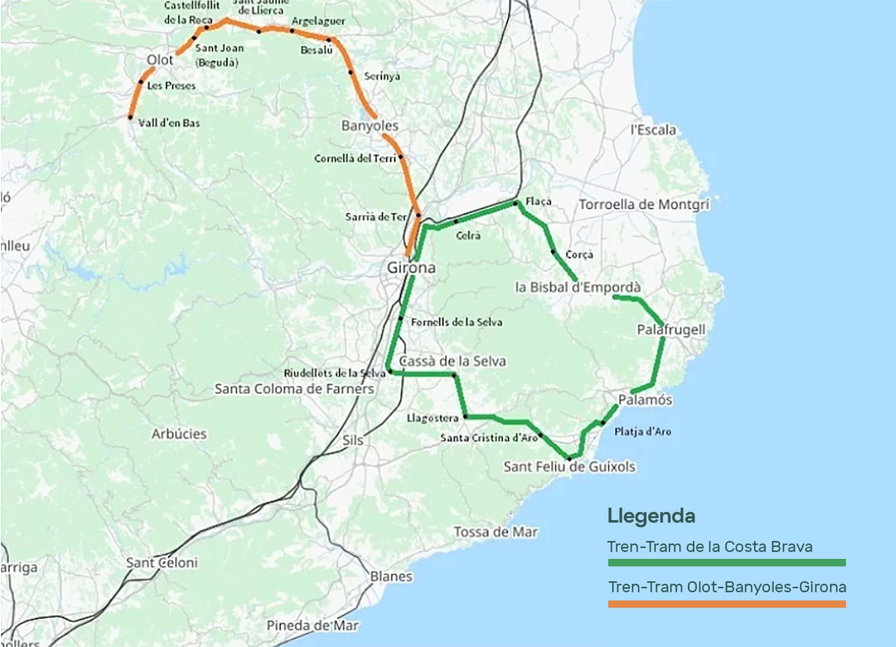 Mapa de connaexions del tren-tram que connecti tota la Costa Brava